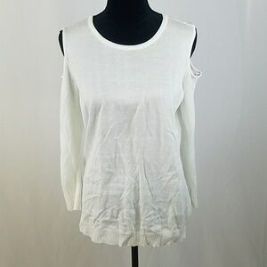 NY Collection women L white cold‎ shoulder sweater